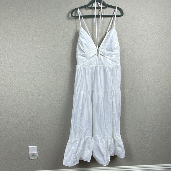 New Ulla Johnson Phoebe Tiered Cut Out Cotton Poplin Midi Dress White Sz 10 - Picture 4 of 14
